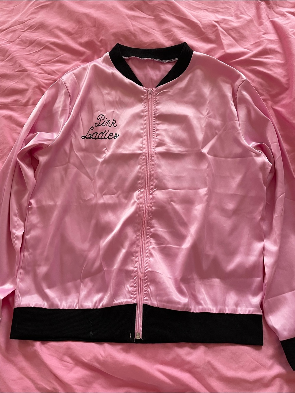 Pink Ladies Satin Bomber Jacket - Pink & Black